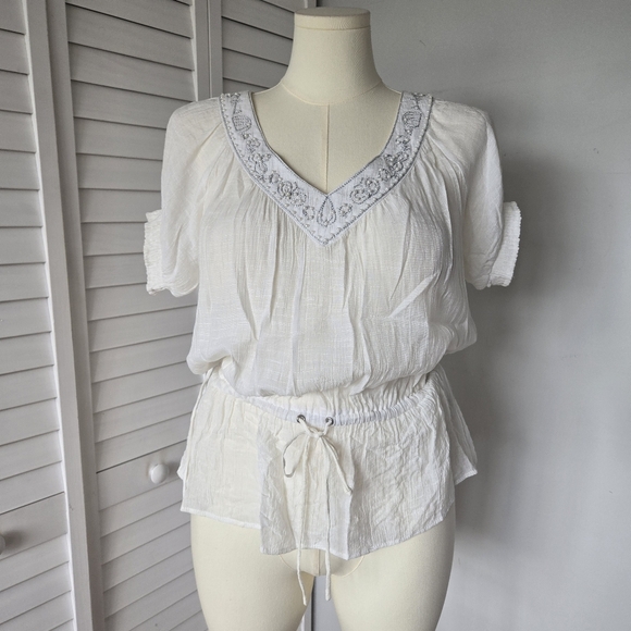 Promesa Peplum Blouse Women's L Feminine Coquette Cottage Fairy Peasant Festival - Picture 1 of 14